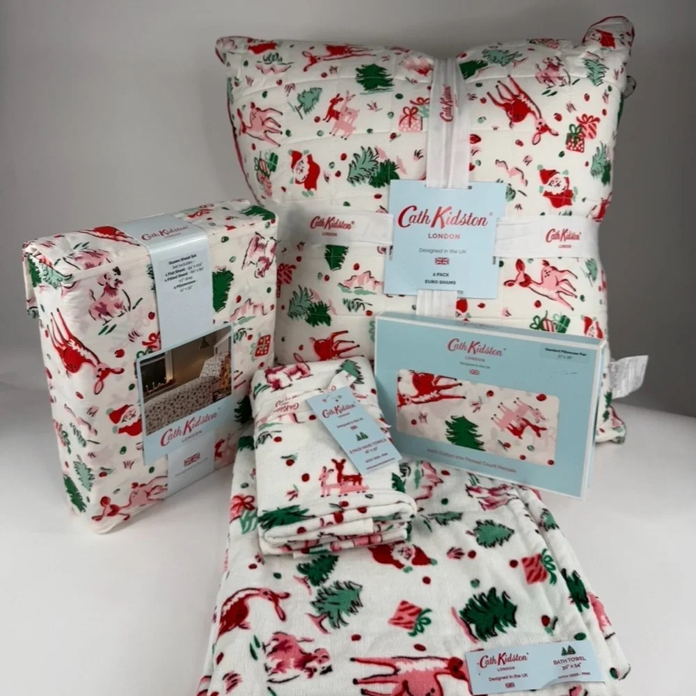 Cath Kidston Ditsy Deer Pink 12 PC Christmas Bundle ~ Precious NWT ~ Queen